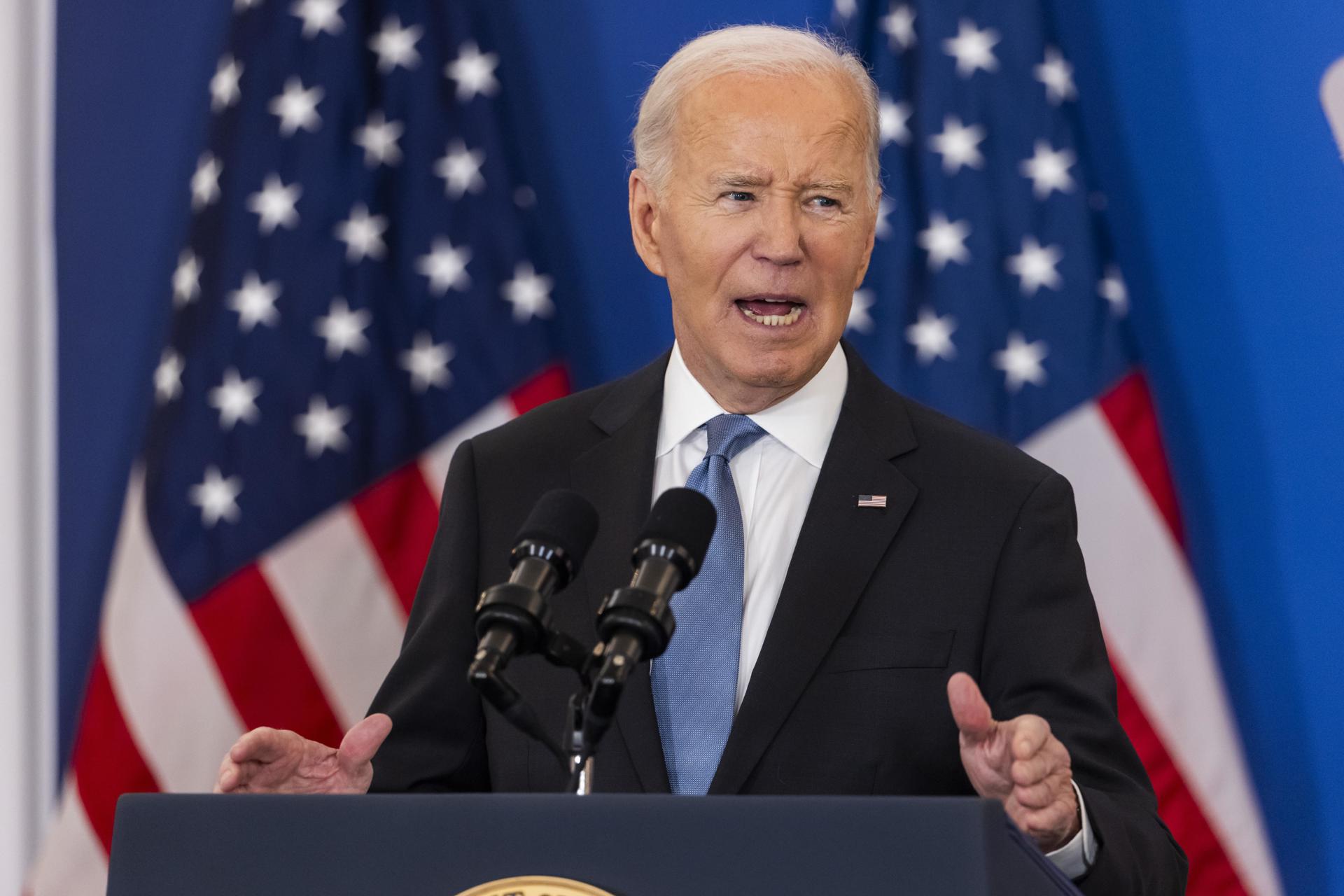 El presidente de Estados Unidos, Joe Biden, pronuncia el último discurso sobre política exterior de su presidencia en el Departamento de Estado en Washington, DC, EE.UU., el 13 de enero de 2025. EFE/EPA/Jim Lo Scalzo
