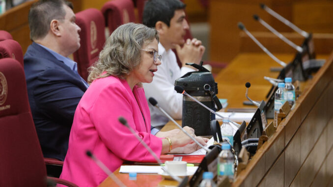 La congresista Lilian Samaniego (i), habla durante una sesión en la Cámara de diputados este miércoles, en Asunción (Paraguay). EFE/ Juan Pablo Pino
