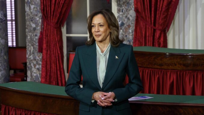 Fotografía de archivo en donde se ve a la vicepresidenta de EE. UU., Kamala Harris. EFE/WILL OLIVER
