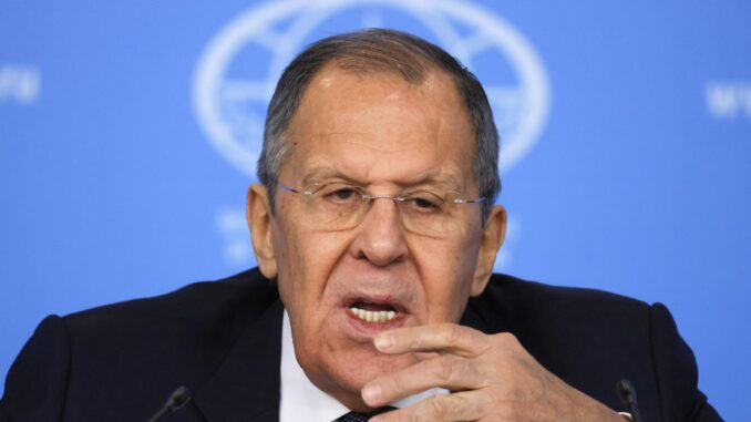 El ministro de Exteriores ruso, Serguéi Lavrov, este martes en Moscú durante su conferencia de prensa anual.EFE/EPA/YURI KOCHETKOV
