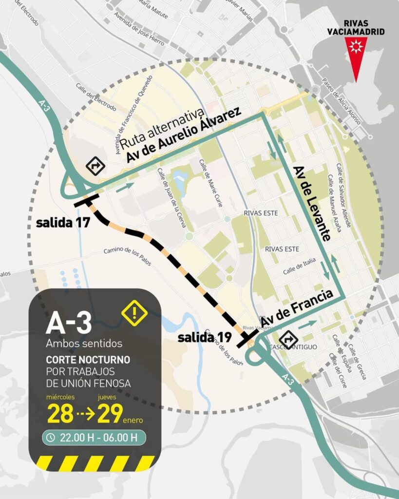 Corte total en la A-3 entre los km 17 y 19 desde las 22:00