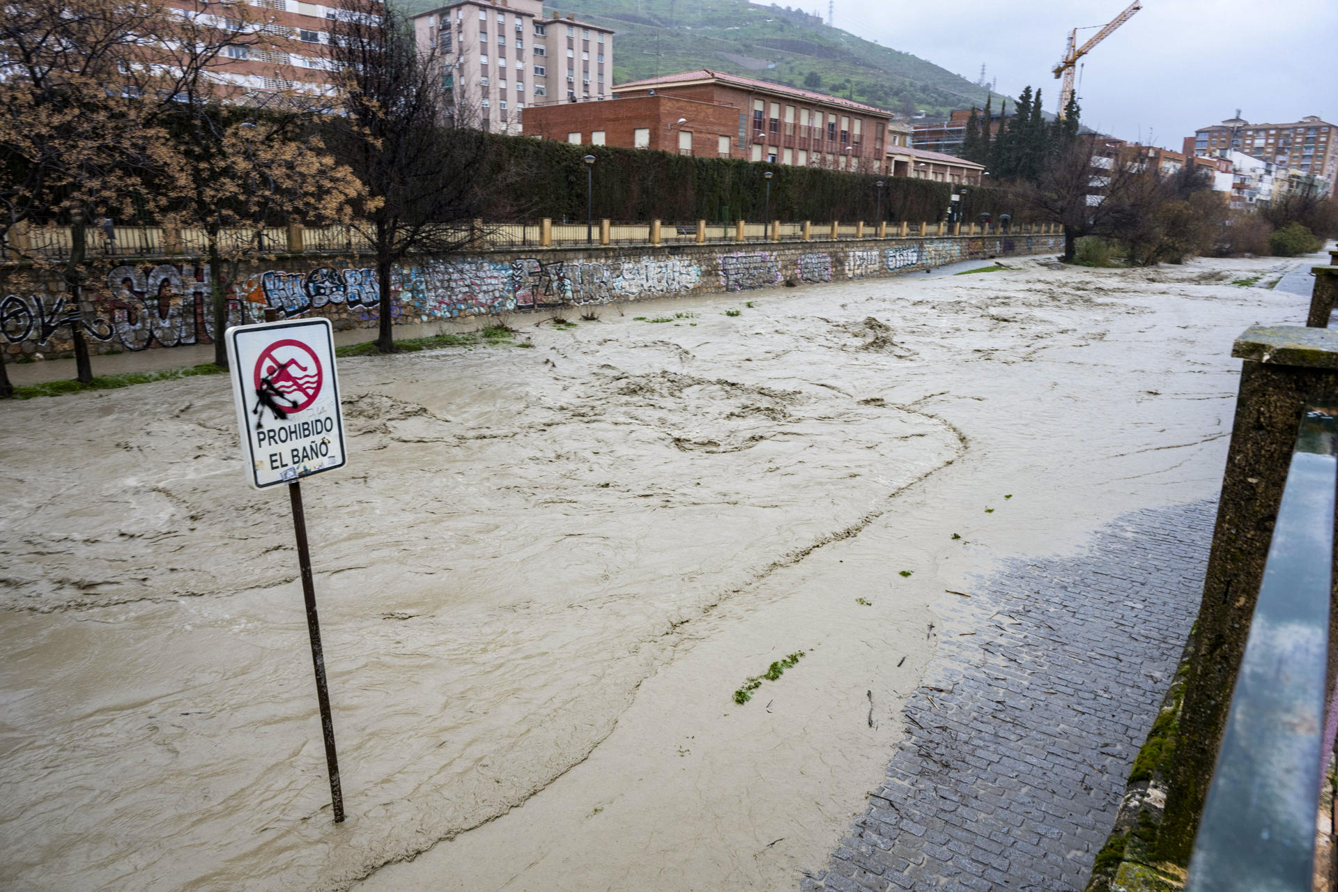 Vista del río Genil, a su paso por Granada, este miércoles. EFE/ Miguel Angel Molina
