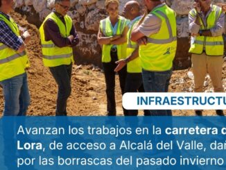 Almudena Martínez del Junco, presidenta de la Diputación, supervisa las obras de reparación de la carretera CA-9107 en Lora