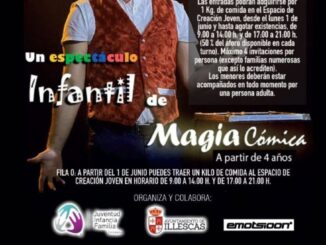 Cartel del espectáculo de magia solidario con Juanjo Barón en Illescas, 12 de junio a las 18:00 h a beneficio del Comedor Social