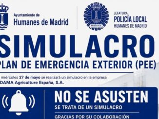 Cartel informativo del simulacro de emergencia en Humanes de Madrid para el 27 de mayo, realizado por ADAMA Agriculture