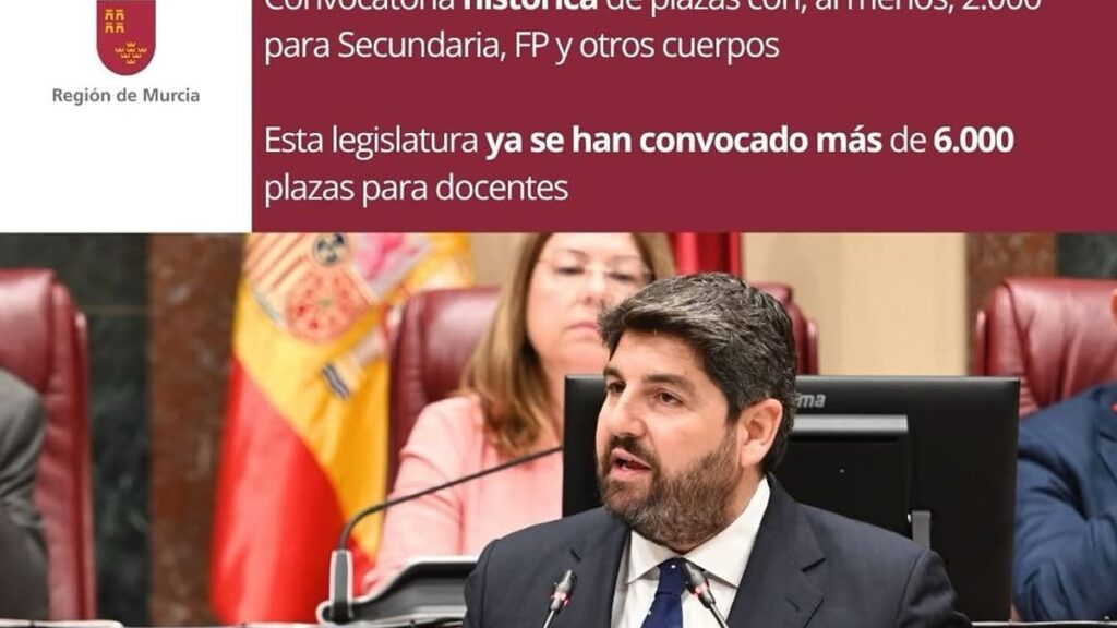 Anuncio de convocatoria de 2.000 plazas de oposiciones docentes para Secundaria y Formación Profesional en la Región de Murcia para 2027