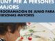 Cartel promocional de la programación de junio para personas mayores en Santa Eulària des Riu con actividades de aquagym, bailes y talleres digitales
