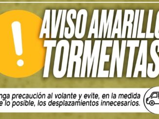 Cartel de aviso amarillo de la AEMET por tormentas previstas el domingo 14 de junio