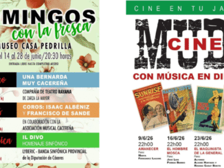 Cartel promocional de Cine en tu jardín y Domingos con la fresca, programas culturales de la Diputación de Cáceres en el Museo-Casa Pedrilla