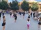 Gimnastas del club GEI realizando exhibición de gimnasia rítmica en la Plaza de los Infanzones de Illescas