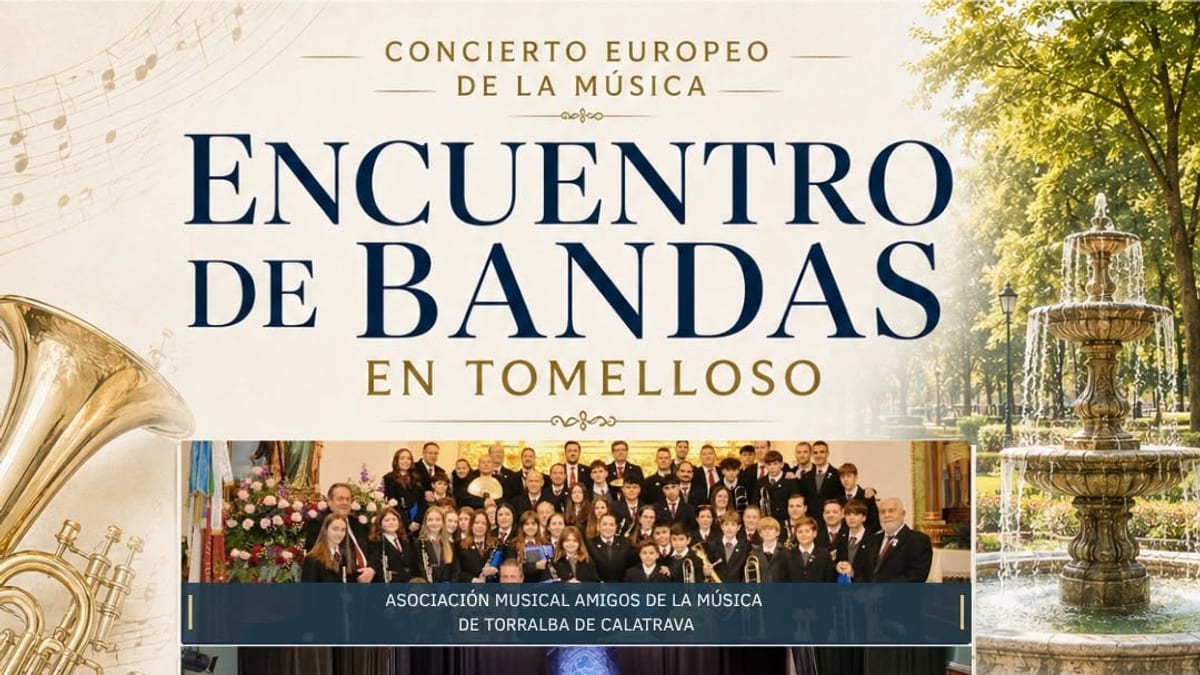 Cartel del Concierto Europeo de la Música con la A.M. Santa Cecilia en Tomelloso