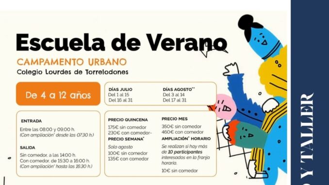 Escuela de Verano y Talleres de Teatro en Torrelodones Cartel promocional de Escuela de Verano y Talleres de Teatro en Torrelodones con información de actividades para menores