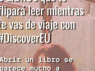 Cartel de INJUVE recomendando libros para viajes DiscoverEU durante la Feria del Libro de Madrid