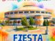 Cartel promocional de la mañana colorida de junio con recomendaciones de camiseta blanca y gafas de piscina