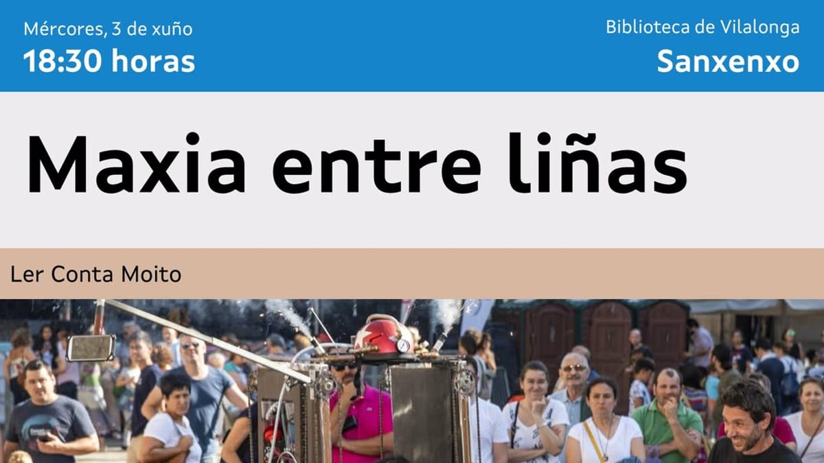 Cartel promocional de Mércores de maxia, espectáculo infantil de la Xunta de Galicia con libros e imaginación