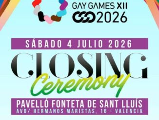 Cartel promocional de la ceremonia de clausura de los Gay Games XII Valencia 2026 con Nebulossa y artistas locales en La Fonteta