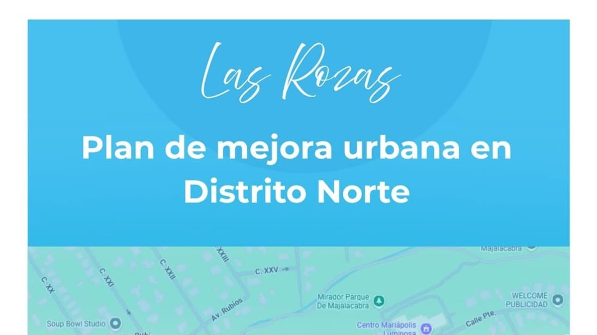 Cartel informativo de obras de asfaltado en el Distrito Norte con fechas de inicio y zonas afectadas