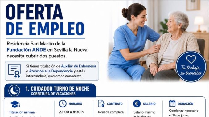 Cartel oferta empleo cuidadores Residencia San Martín Sevilla la Nueva Fundación ANDE