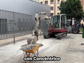 Vista de la Plaza de los Cuentos con proyecto de isla climática que incluye arbolado, huerto urbano y nebulizadores en Logroño