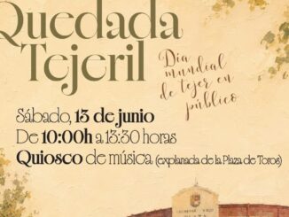 Cartel de la Primera Quedada Tejeril en Colmenar Viejo para el Día Mundial de Tejer en Público el 13 de junio