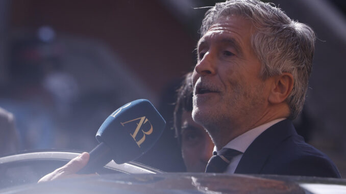 El ministro del Interior, Fernando Grande-Marlaska, durante el acto de la puesta en funcionamiento del Centro de Mando (CENAM) este viernes en Madrid. EFE/ Javier Lizón
