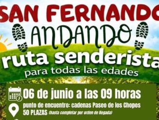 Cartel informativo de la ruta senderista del programa San Fernando Andando con detalles de horario y lugar de salida