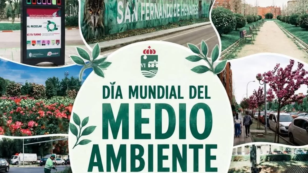 Imagen promocional del Día Internacional del Medio Ambiente de San Fernando de Henares con elementos de sostenibilidad ambiental