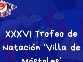 Competición del XXXVI Trofeo de Natación Villa de Móstoles en el Polideportivo Villafontana con nadadores en las piscinas