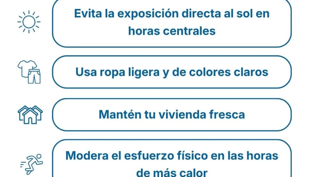 Cartel informativo de la Diputación de Cádiz con consejos de prevención ante el calor: hidratación, protección solar, ropa clara y cuidado de vulnerables