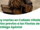 Cartel anunciador de los actos previos a las Fiestas de Santiago Apóstol en Collado Villalba con información de atracciones y actividades