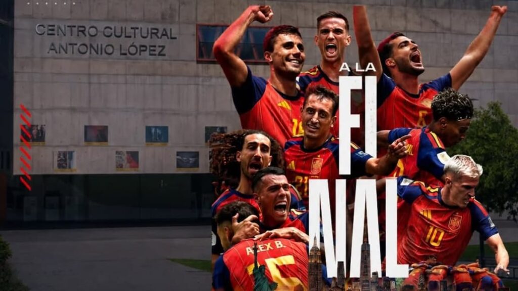 Cartel promocional de la retransmisión de la final en pantalla gigante en Coslada el 19 de julio a las 21:00 horas en el Centro Cultural Antonio López