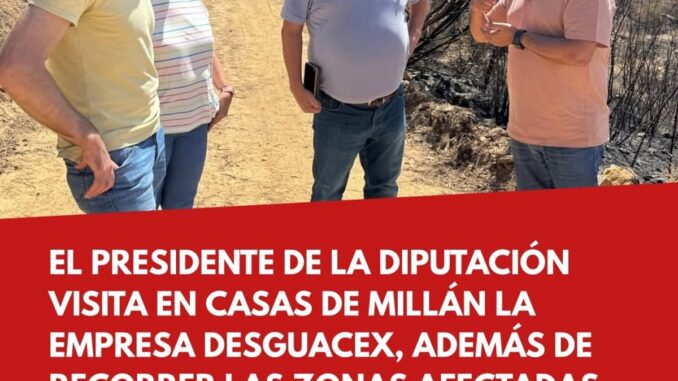 Morales visita Casas de Millán para conocer proyectos e incendio forestal Miguel Ángel Morales, presidente de la Diputación de Cáceres, durante su visita a Casas de Millán