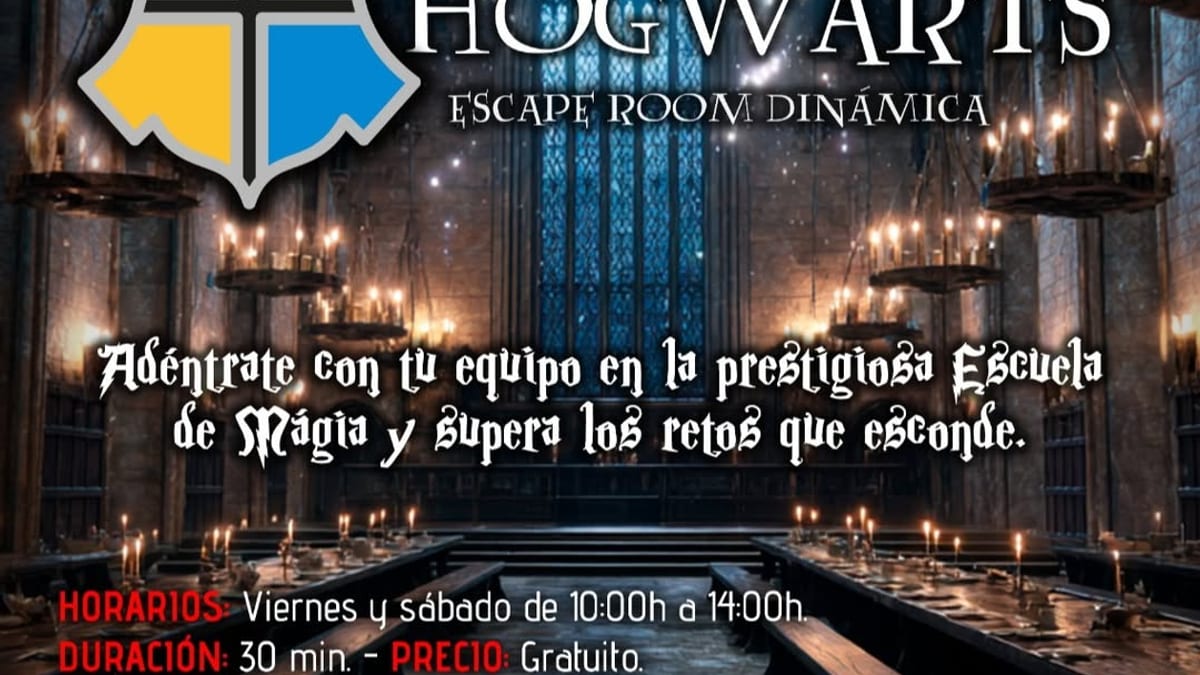 Cartel del escape room dinámico Rescate en Hogwarts organizado por la concejalía de Infancia de Tomelloso