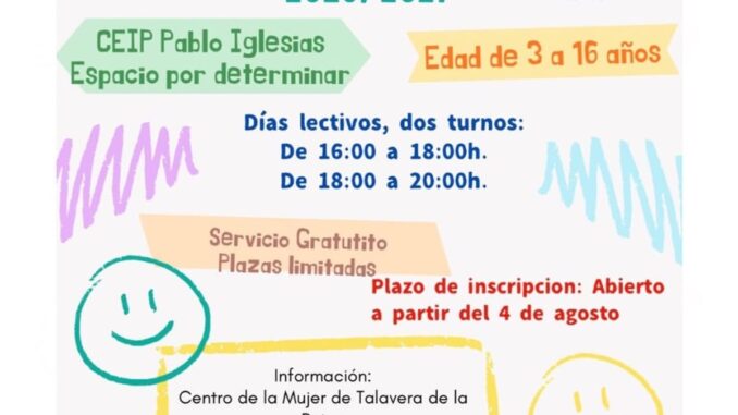 Abierto el plazo para los Espacios Corresponsables en el CEIP Pablo Iglesias Cartel informativo de los Espacios Corresponsables 2026/2027 del CEIP Pablo Iglesias de Talavera de la Reina
