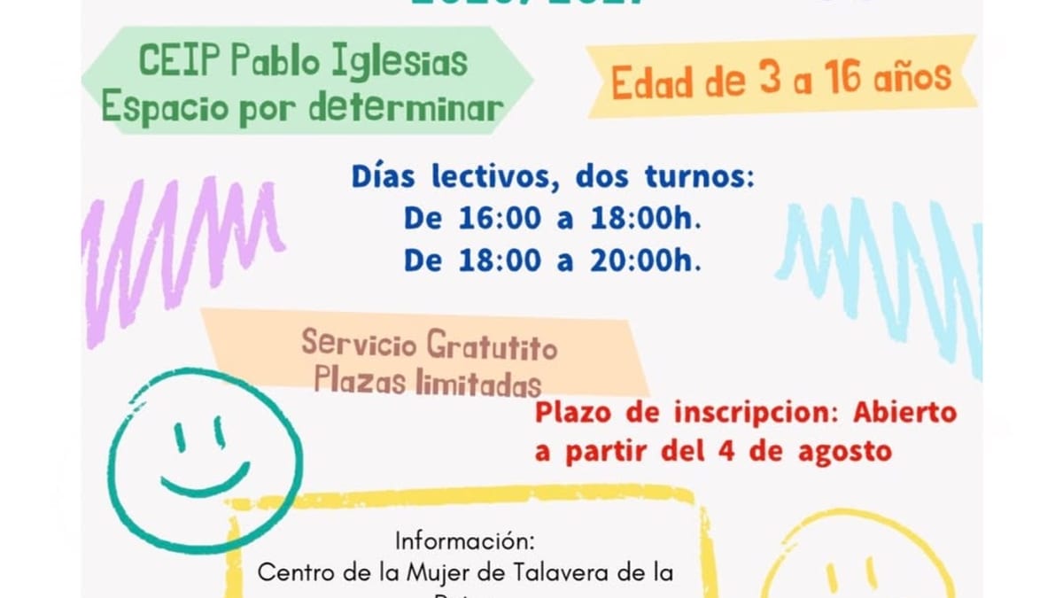Cartel informativo de los Espacios Corresponsables 2026/2027 del CEIP Pablo Iglesias de Talavera de la Reina