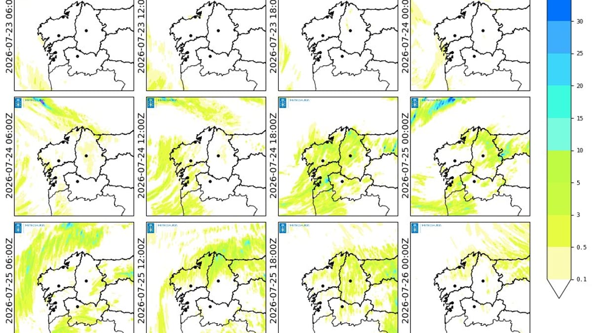 Imagen de predicción meteorológica de MeteoGalicia mostrando precipitación acumulada para los próximos días en Galicia
