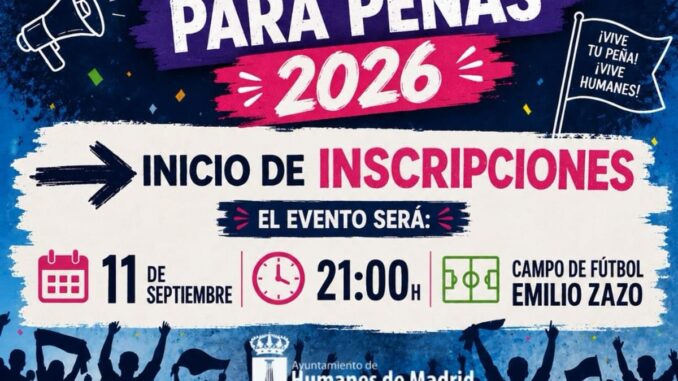 Convoca el Gran Prix de Peñas 2026 en Humanes de Madrid Cartel promocional del Gran Prix de Peñas 2026 del Ayuntamiento de Humanes de Madrid con información del evento del 11 de septiembre