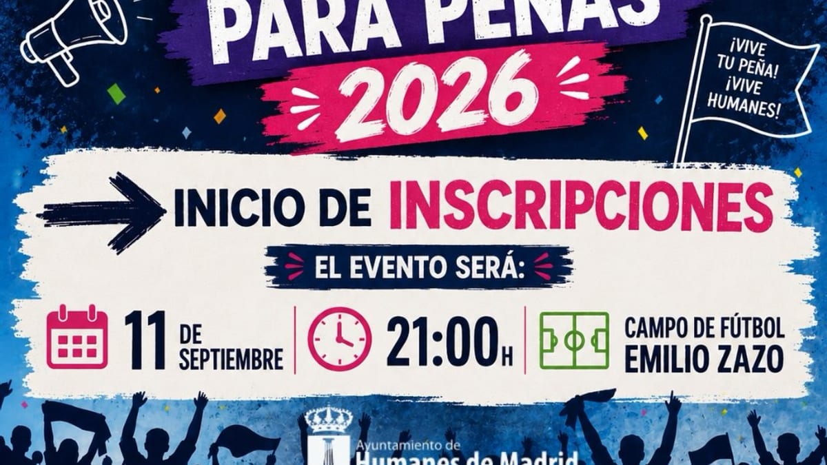 Cartel promocional del Gran Prix de Peñas 2026 del Ayuntamiento de Humanes de Madrid con información del evento del 11 de septiembre