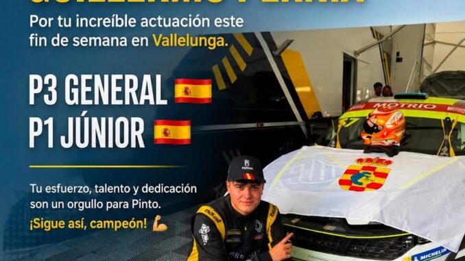 Guillermo Pernia celebrando su victoria en la categoría Júnior tras su actuación en Vallelunga
