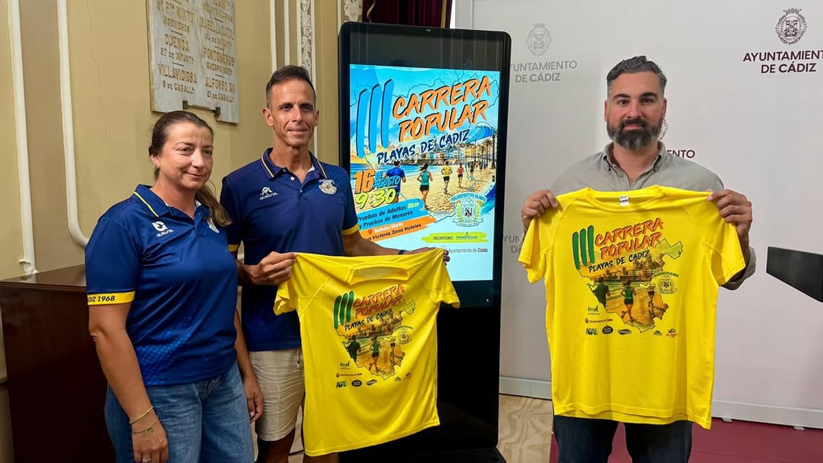 Cartel oficial de la III Carrera Popular Playas de Cádiz, evento deportivo del 16 de agosto en la playa de La Victoria