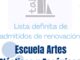 Publicación oficial del Ayuntamiento de Oviedo sobre lista de admitidos en renovación de la Escuela de Artes Plásticas y Escénicas Taller 3