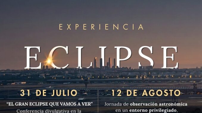 Cartel de la actividad de eclipse solar en Paracuellos de Jarama, con información de la conferencia del 31 de julio