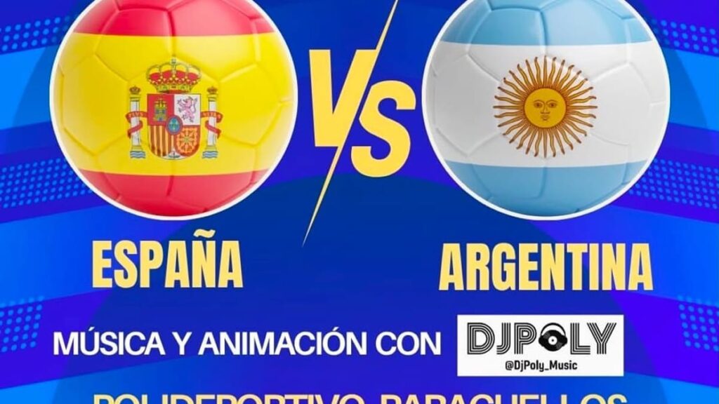Cartel promocional de la retransmisión de la final del Mundial 2026 entre España y Argentina en Paracuellos de Jarama