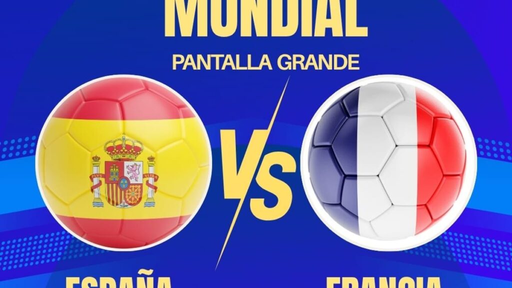 Cartel de la retransmisión de la semifinal España-Francia en pantalla gigante en Paracuellos de Jarama el 14 de julio
