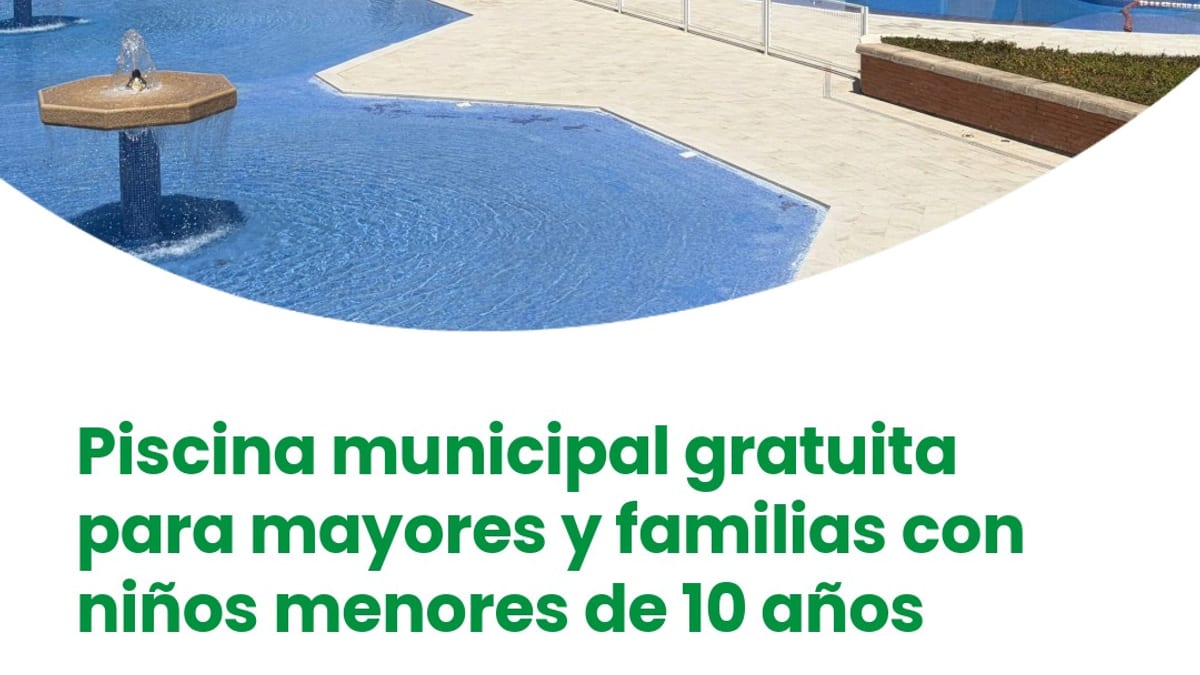Anuncio de piscina municipal gratuita en Collado-Villalba para mayores de 65 años y familias con niños menores de 10 años