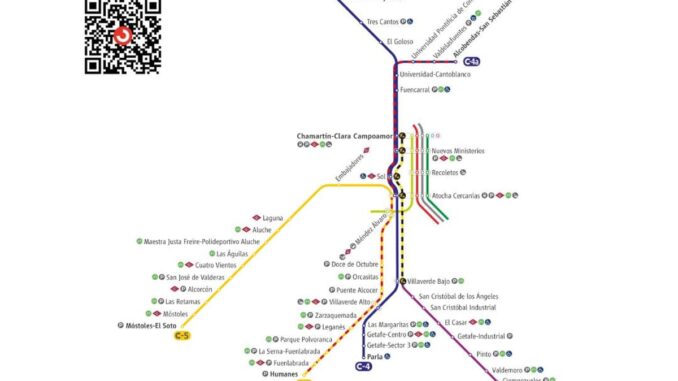 Renfe modifica horarios en la línea C-3 por obras del 17 al 22 de julio Cartel informativo de Renfe sobre modificación de horarios en línea C-3 por obras del 17 al 22 de julio con mapa de líneas alternativas