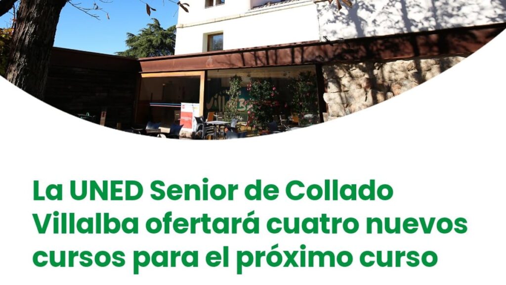 Cartel de los nuevos cursos UNED Senior Collado-Villalba con información sobre Historia de América, Novela, Inteligencias Múltiples y Antropología
