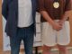 Adriana Díaz, campeona de Europa sub-18 de baloncesto, en el Ayuntamiento de Logroño con el presidente de Logroño Deporte