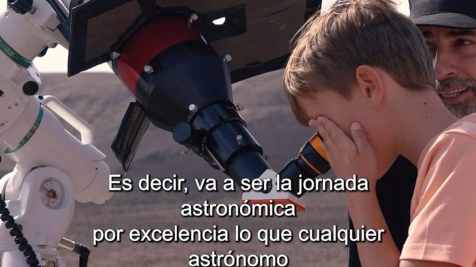Cartel de la jornada astronómica en La Atalayita con actividades sobre el eclipse solar y las Perseidas