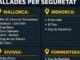 Cartel informativo sobre cierres de carreteras en las Islas Baleares por seguridad durante el eclipse, mostrando los puntos cerrados en cada isla